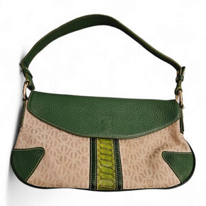 Louis Quatorze Paris Green Monogrammed Leather and Canvas Shoulder Bag.